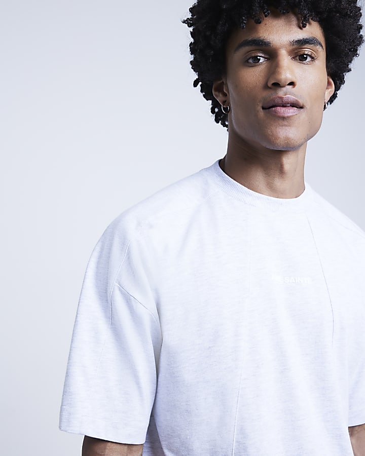 Grey Marl Panelled Seam T-shirt