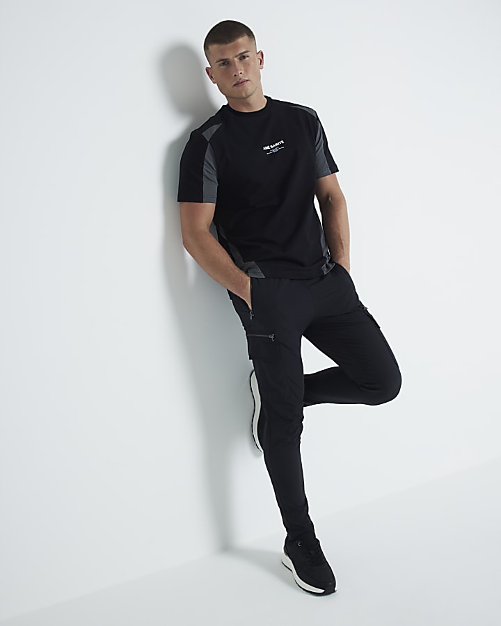 Black regular fit colour block t-shirt