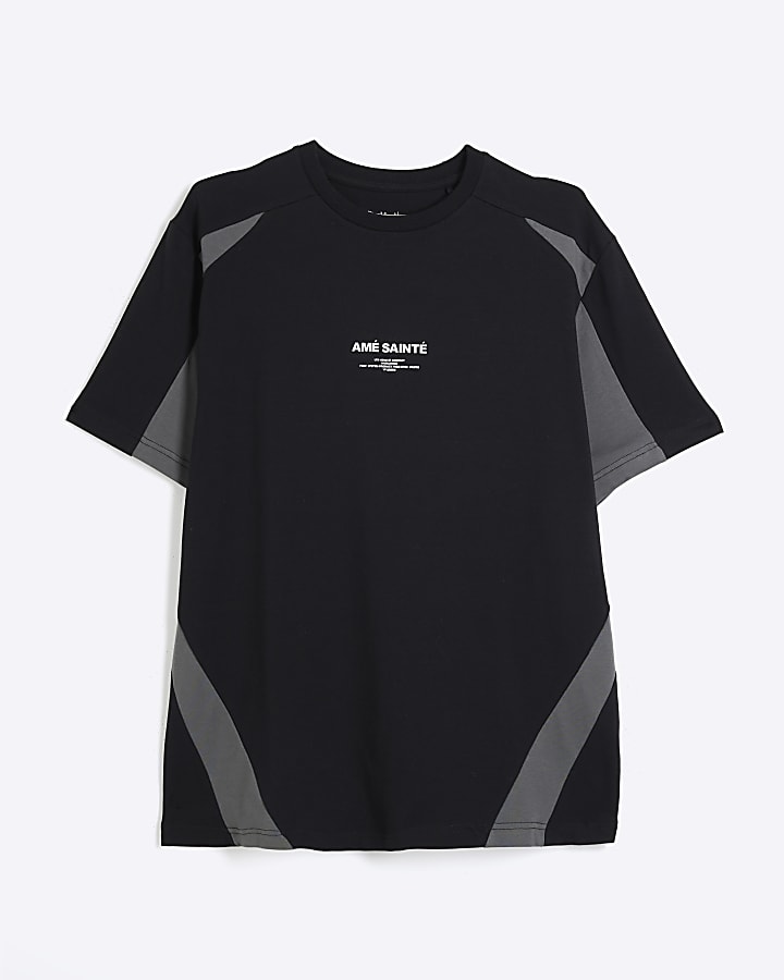 Black regular fit colour block t-shirt