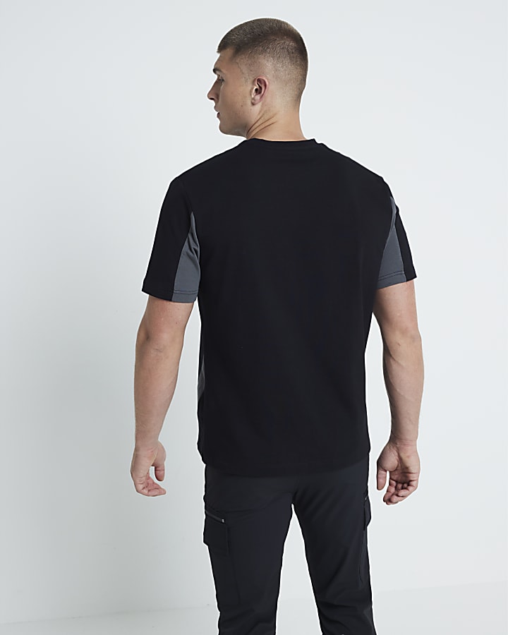 Black regular fit colour block t-shirt