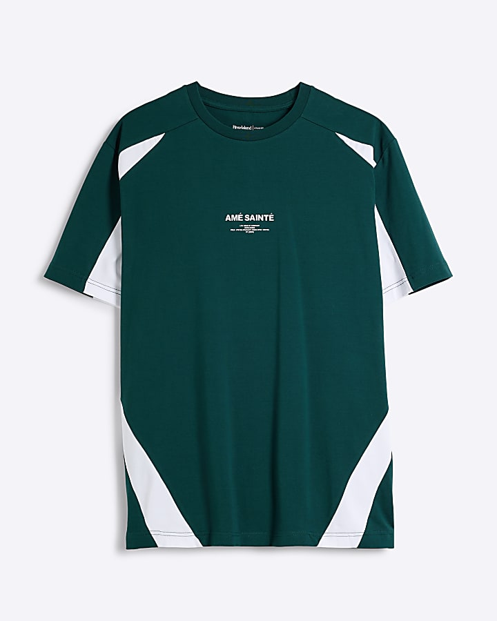 Green regular fit colour block t-shirt