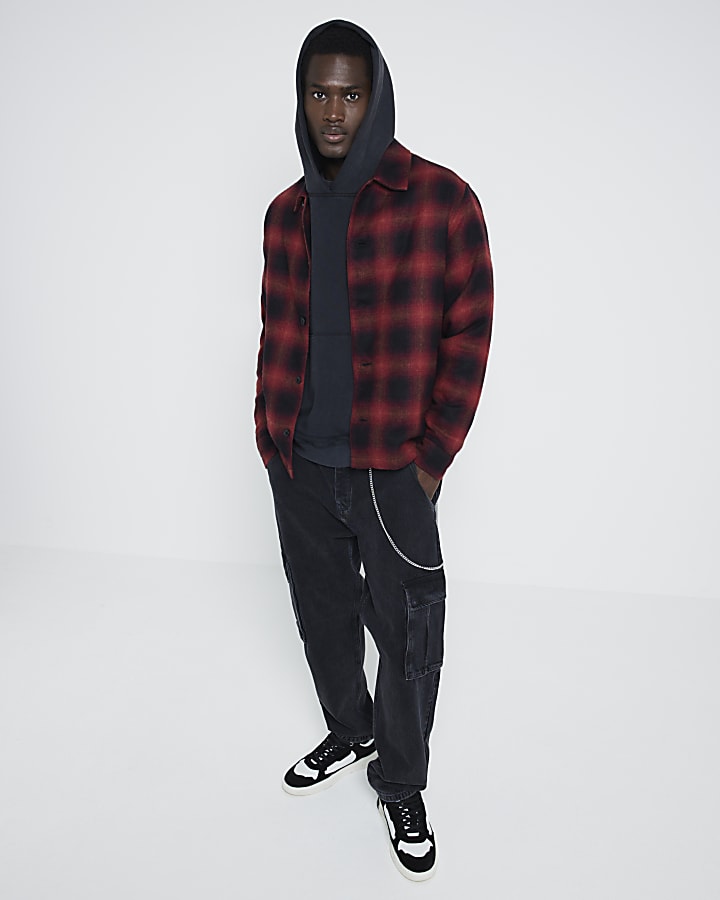 Black Denim Relaxed Straight Cargo Jeans
