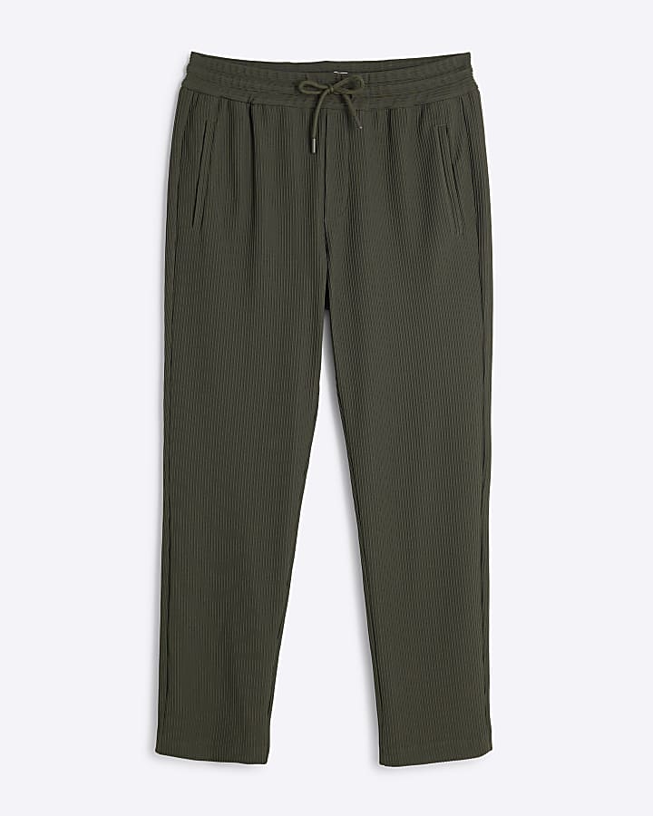 Khaki Slim Fit Plisse Joggers