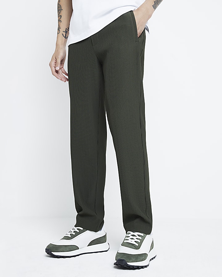 Khaki Slim Fit Plisse Joggers