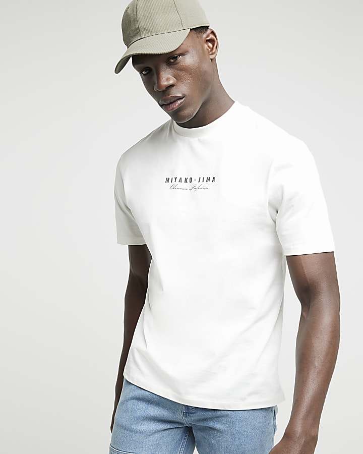 White regular fit graphic print t-shirt