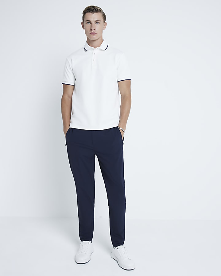 White Pique Slim Fit Polo Shirt River Island