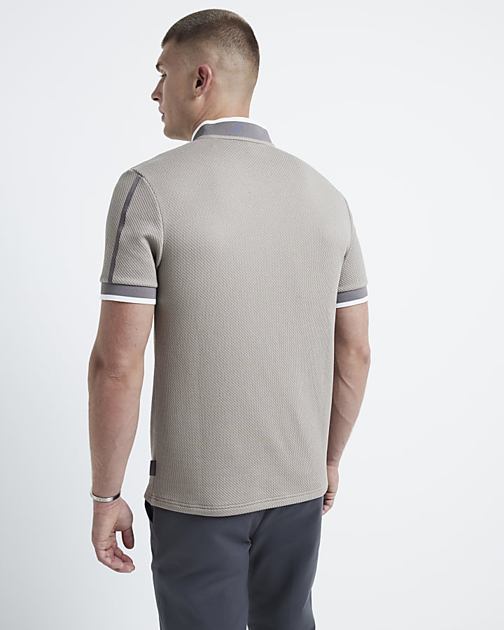 Stone slim fit textured baseball polo
