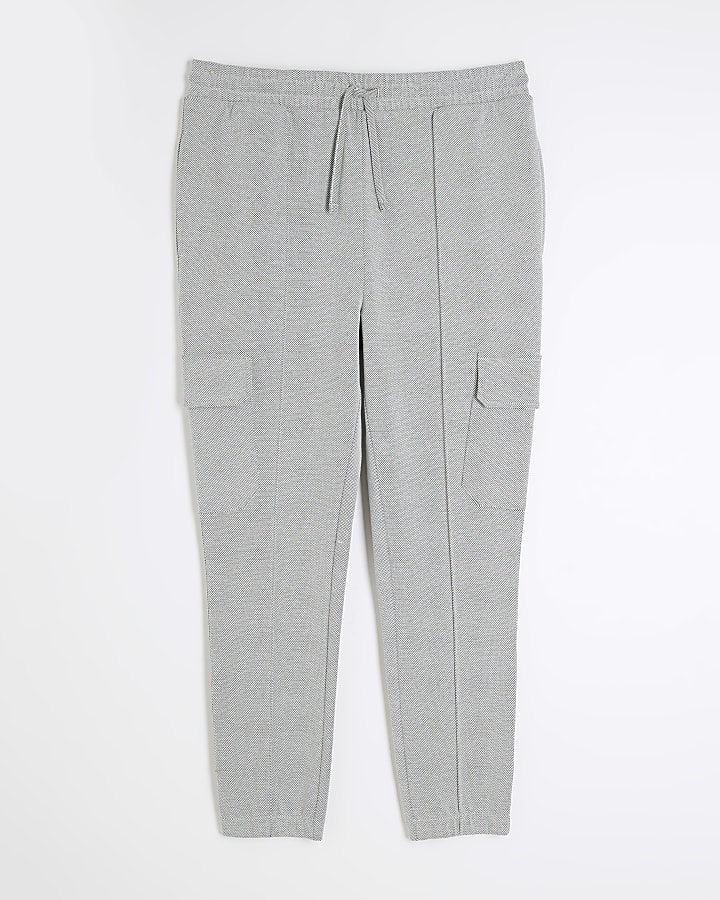 Grey Slim Fit Pique Cargo Joggers