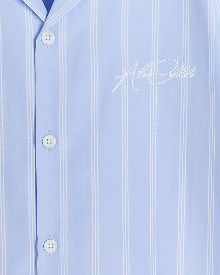 Blue regular fit poplin stripe revere shirt