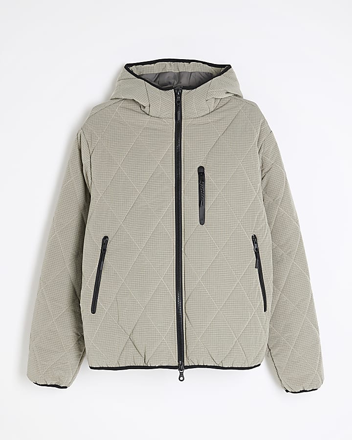 Grey Diamond Quilted Puffer Jacket