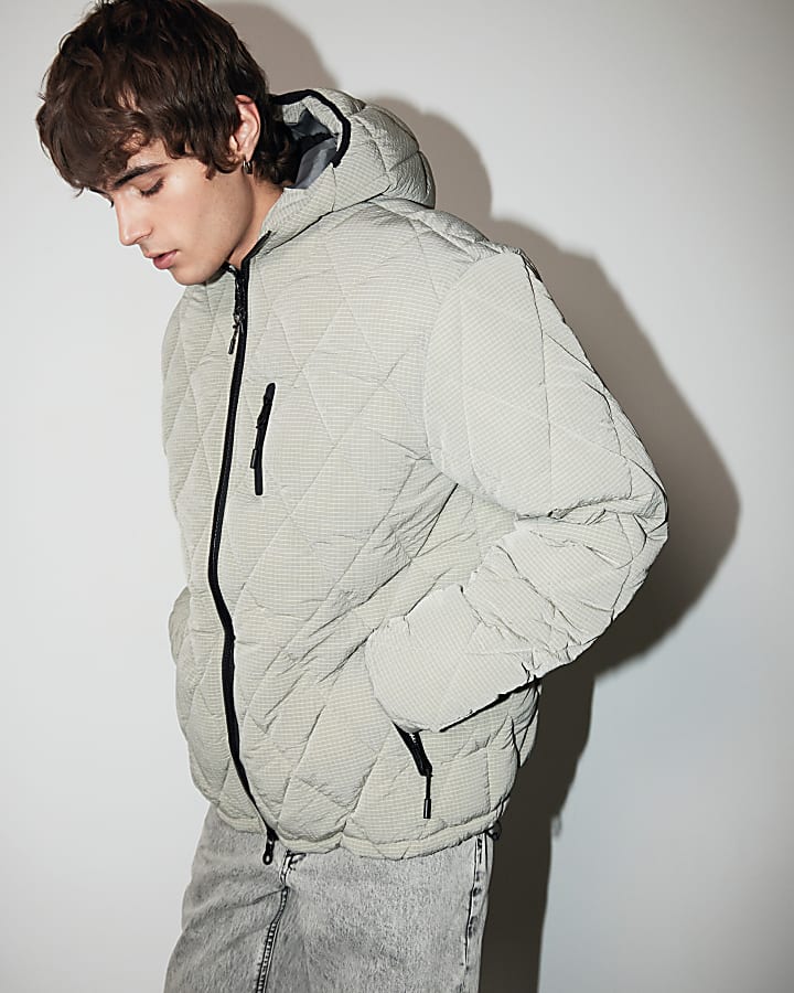 Grey Diamond Quilted Puffer Jacket