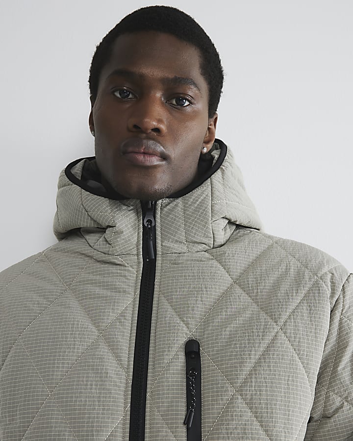 Grey Diamond Quilted Puffer Jacket