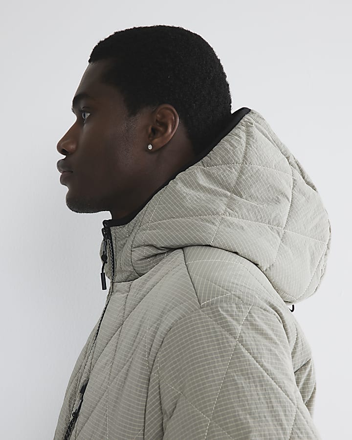 Grey Diamond Quilted Puffer Jacket