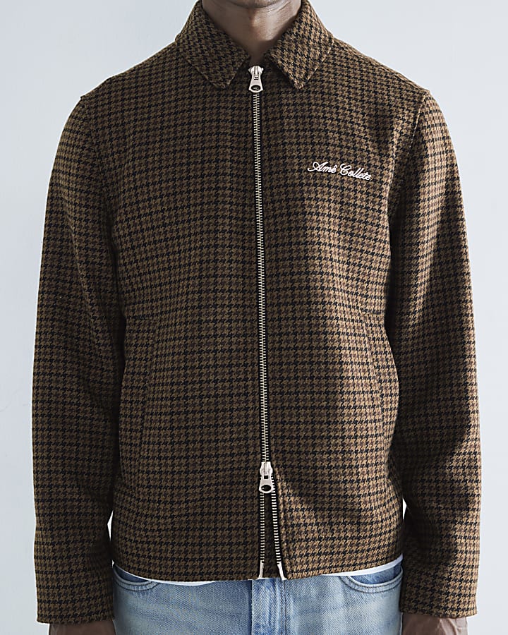 Brown Check Zip Jacket River Island