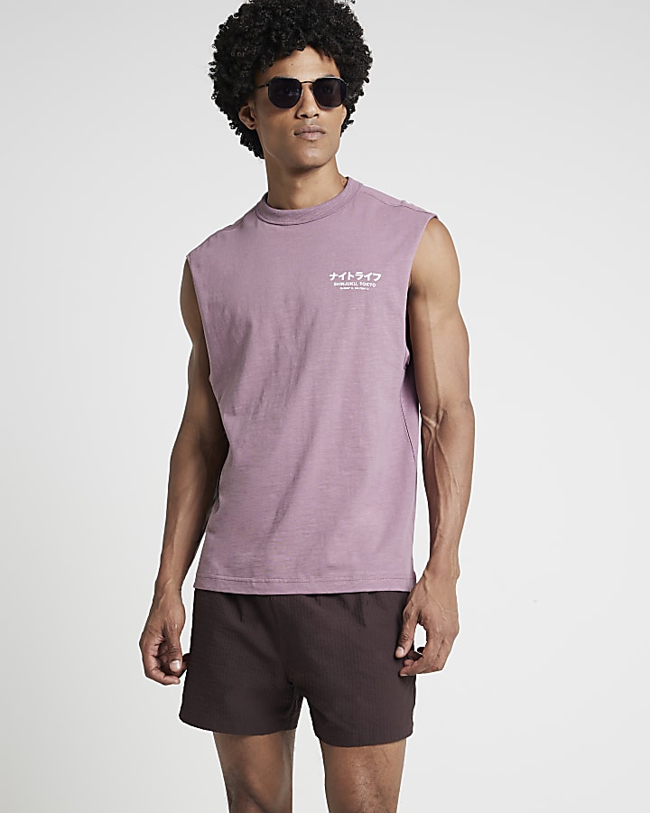 Purple regular fit Japanese graphic vest top