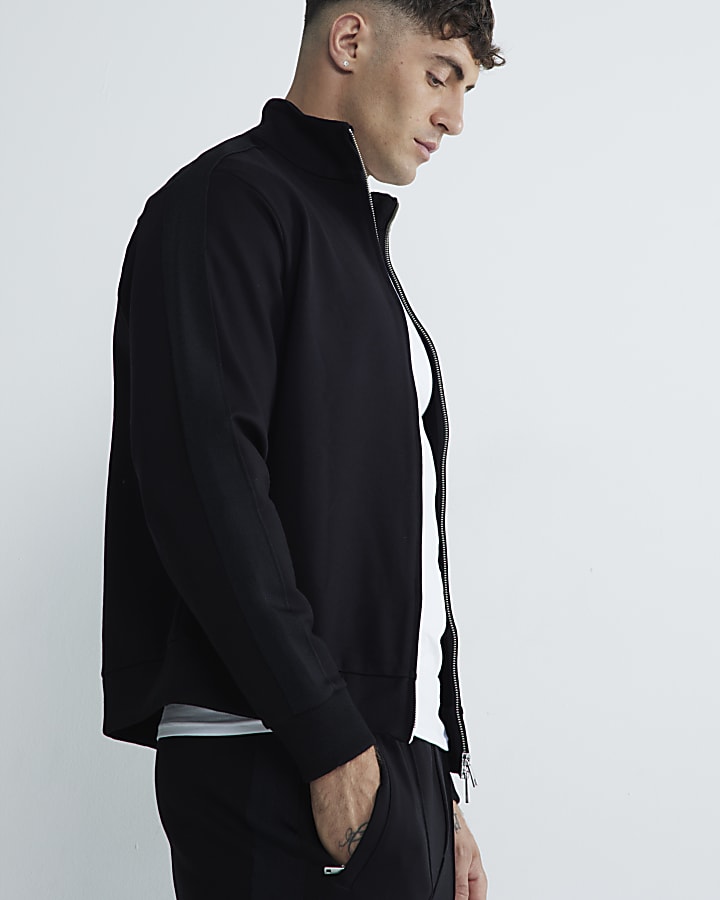 Black Regular Fit Zip Through Jacket