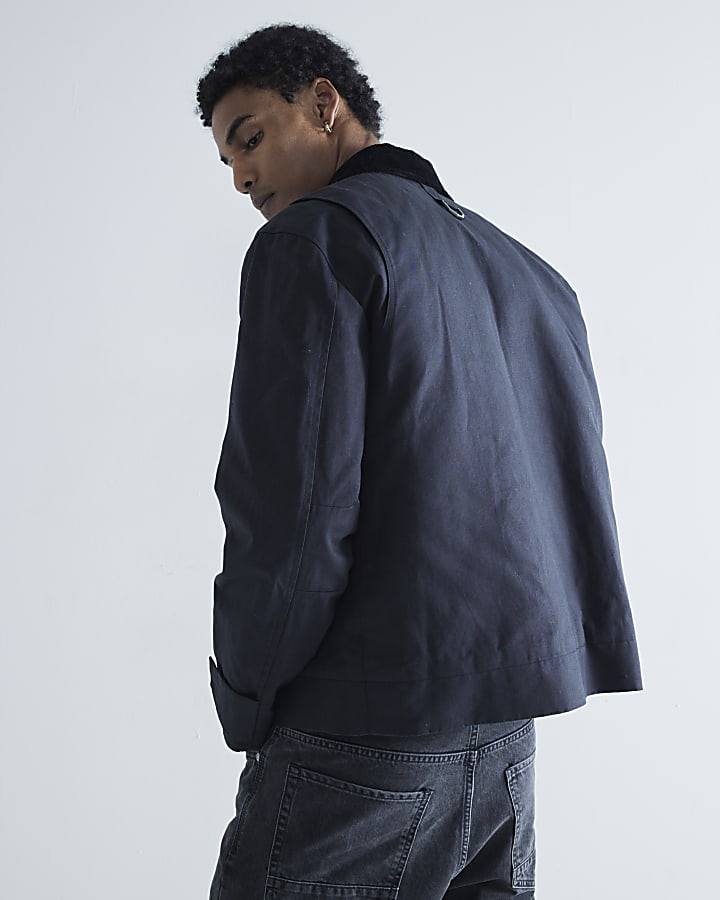 Navy Waxed Cord Collar Jacket