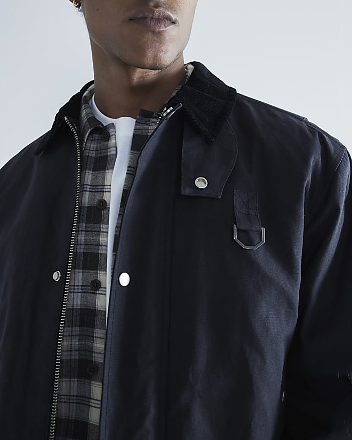 Navy Waxed Cord Collar Jacket