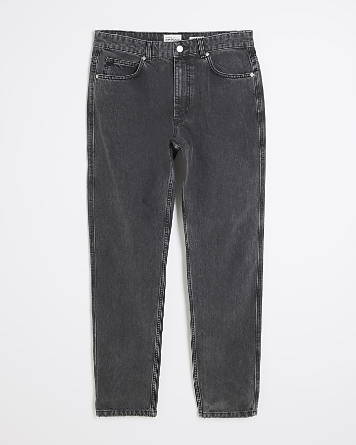 Black Tapered Fit Washed Jeans