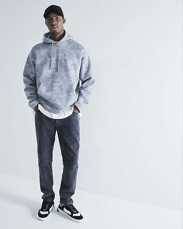 Black Tapered Fit Washed Jeans