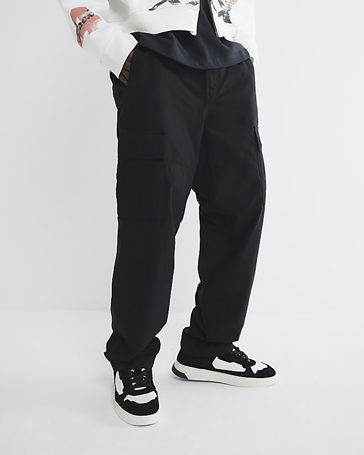 Black loose fit cargo trousers