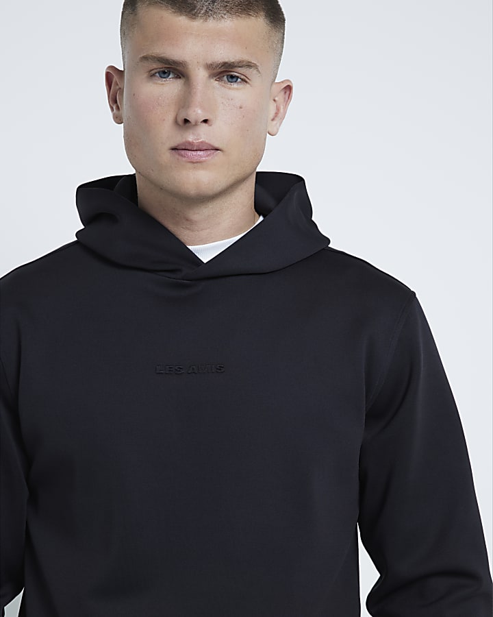 Black Slim Fit Embossed Les Amis Hoodie