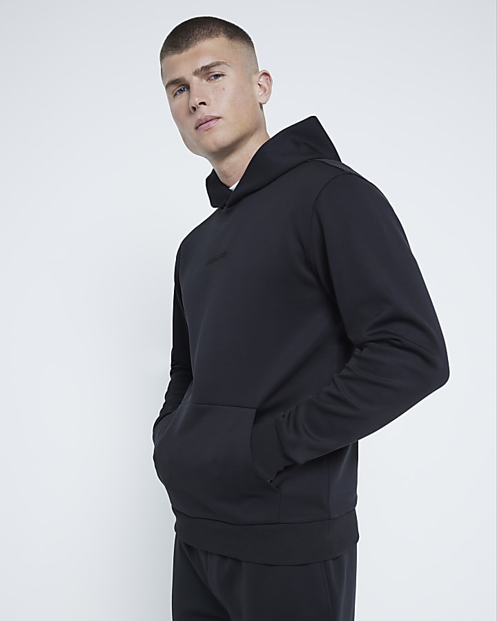 Black Slim Fit Embossed Les Amis Hoodie