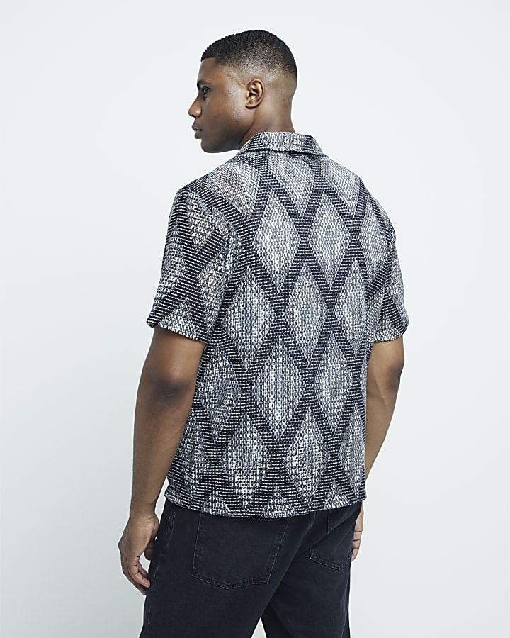 Black regular fit crochet geometric shirt