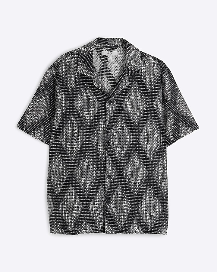 Black regular fit crochet geometric shirt