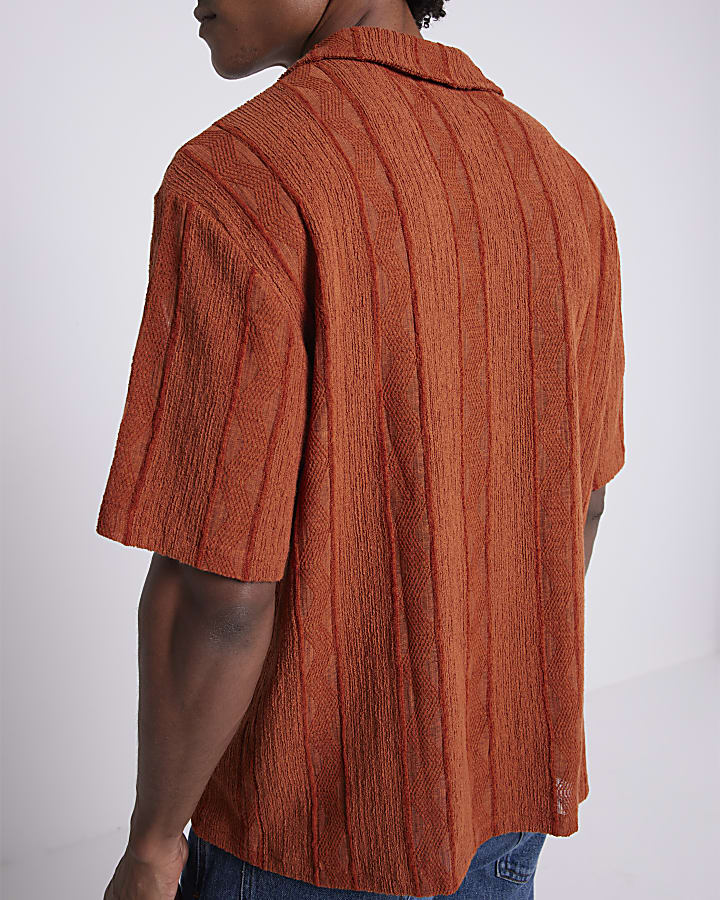 Orange regular fit crochet revere shirt