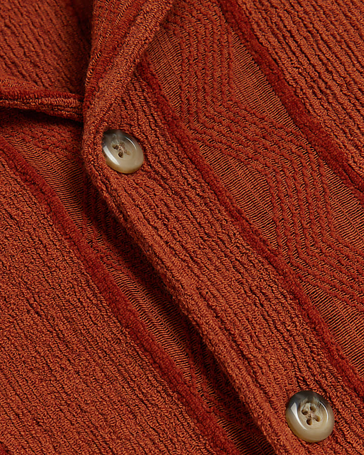 Orange regular fit crochet revere shirt