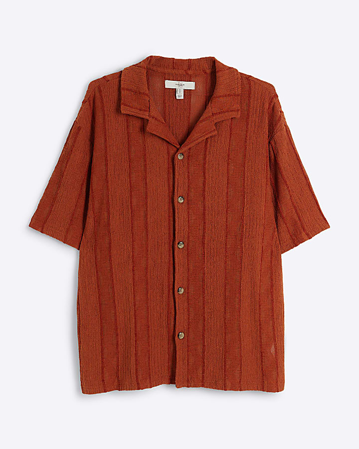 Rust regular fit crochet revere shirt