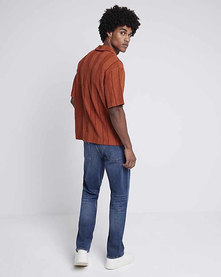 Rust regular fit crochet revere shirt