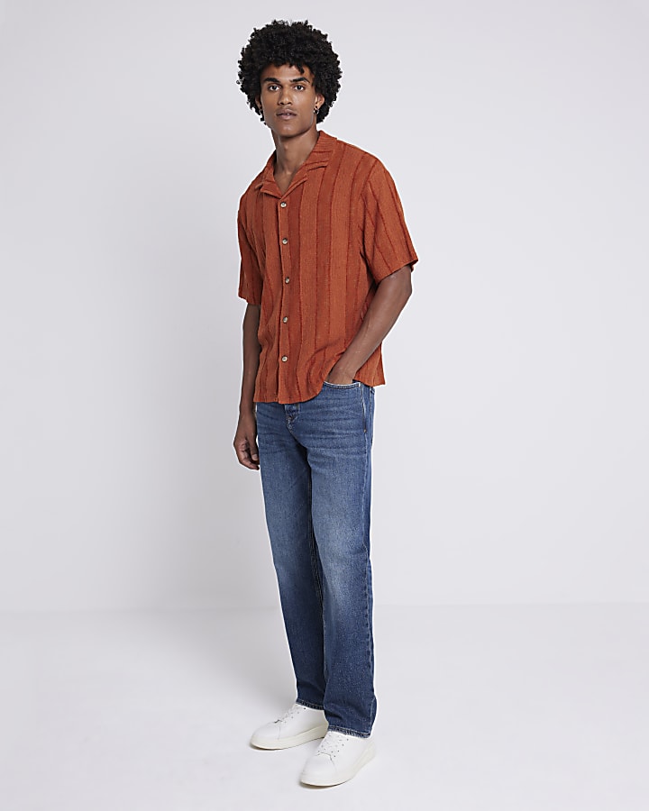 Orange regular fit crochet revere shirt