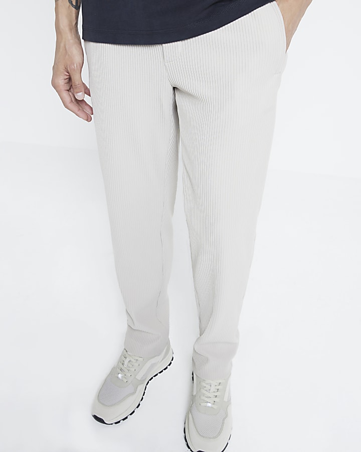 Ecru Slim Fit Plisse Joggers