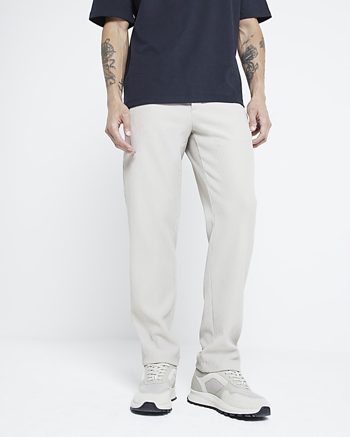 Ecru Slim Fit Plisse Joggers