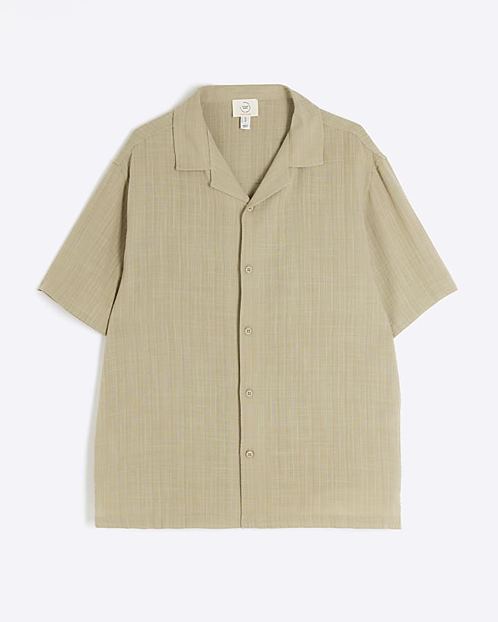 Khaki regular fit textured revere shirt