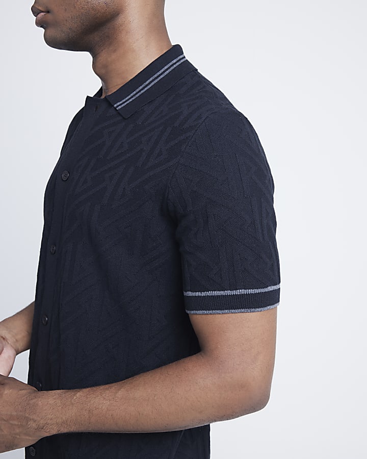 Black Regular Fit Monogram knit Polo Shirt