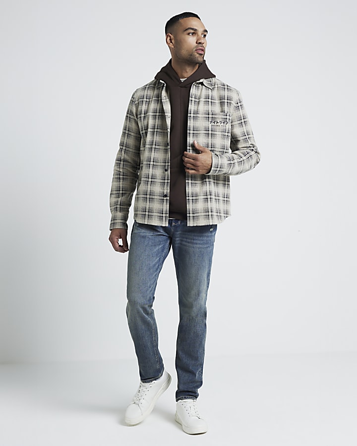 Stone Long Sleeved Flannel Checked shirt