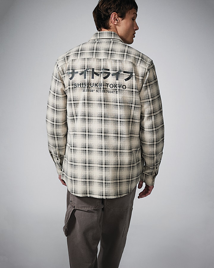 Stone Long Sleeved Flannel Checked shirt