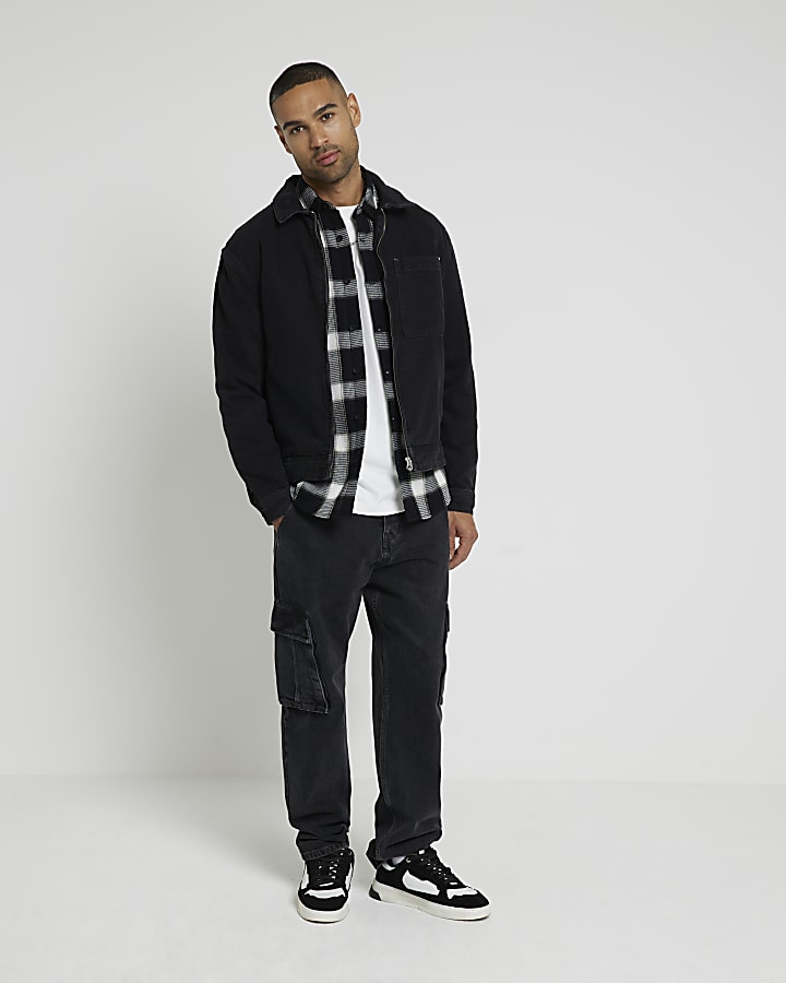 Black Waffle Long Sleeve Check Shirt