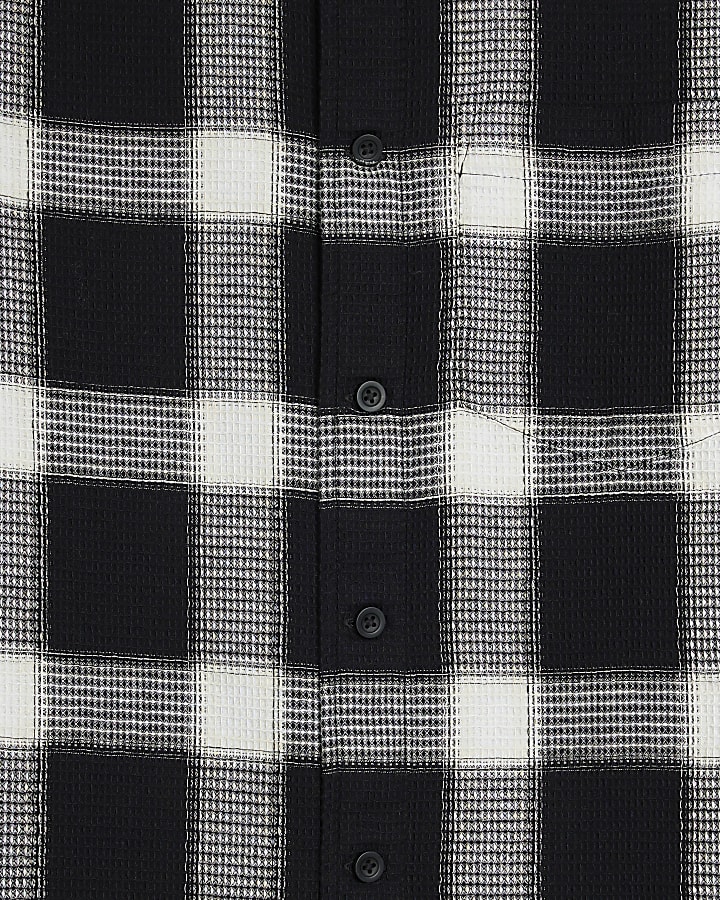 Black Waffle Long Sleeve Check Shirt