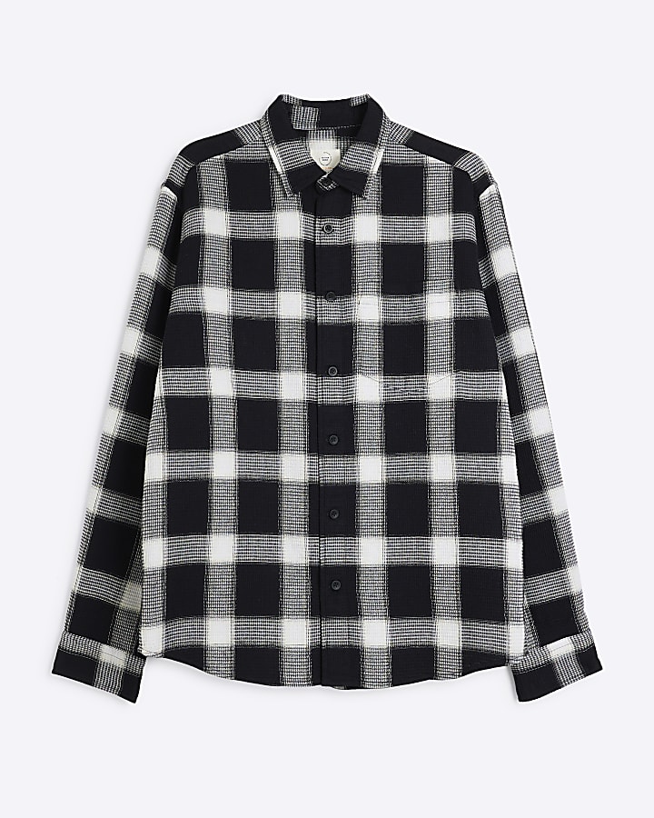 Black Waffle Long Sleeve Check Shirt