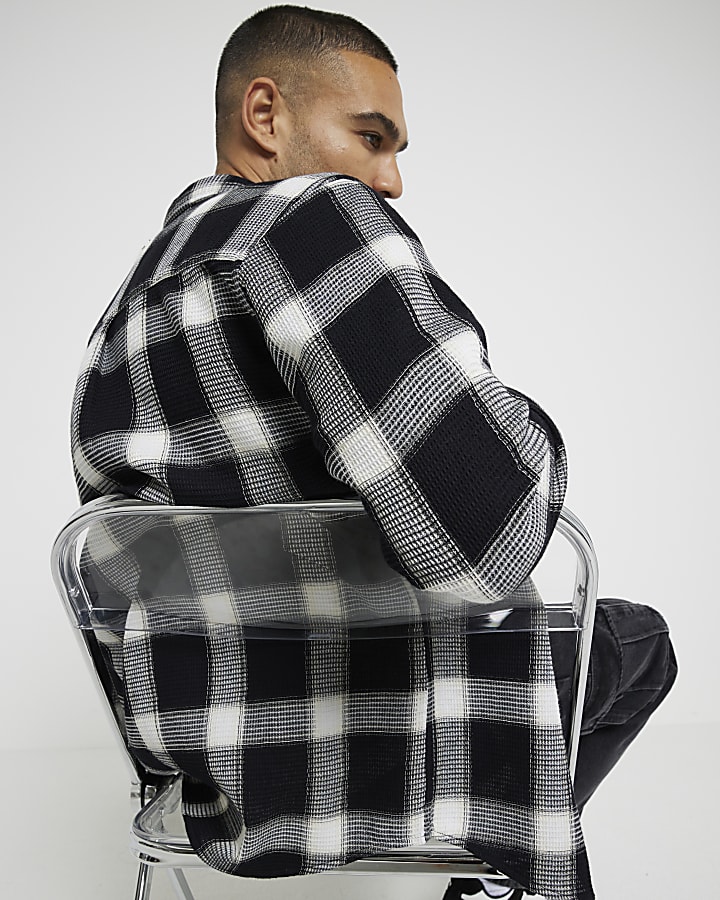 Black Waffle Long Sleeve Check Shirt
