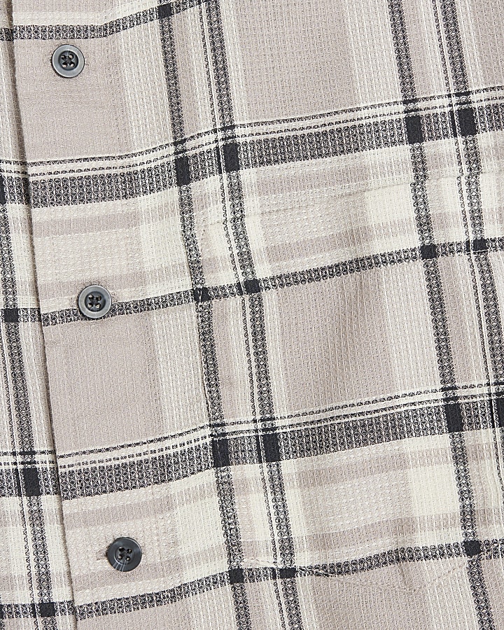 Stone Regular Fit Waffle Texture Check Shirt