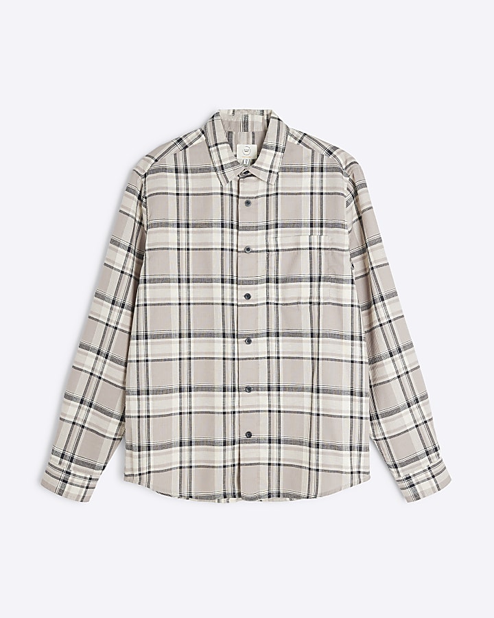 Stone Regular Fit Waffle Texture Check Shirt