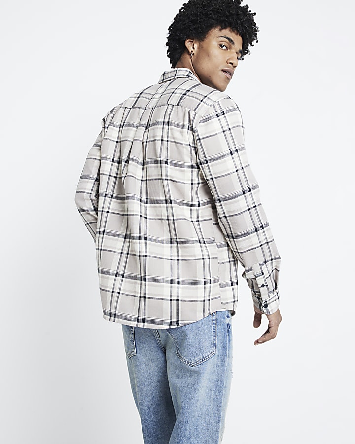 Stone Regular Fit Waffle Texture Check Shirt