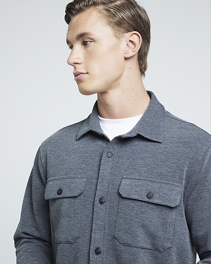 Grey Regular Fit Jersey Stretch Overshirt