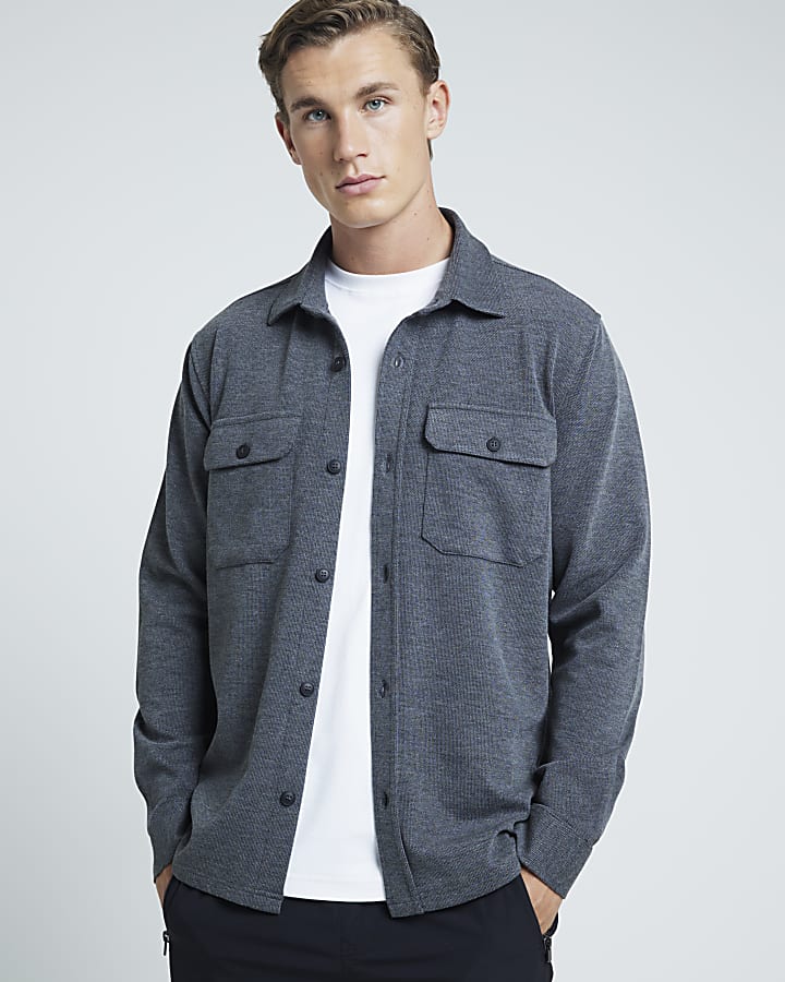 Grey Regular Fit Jersey Stretch Overshirt