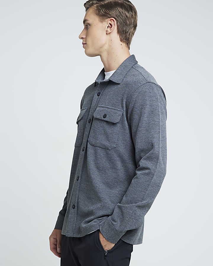 Grey Regular Fit Jersey Stretch Overshirt